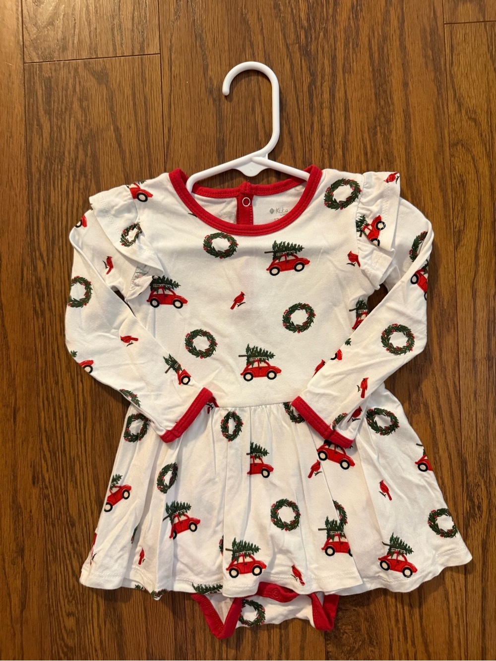 Kyte Baby Christmas Car & Wreath Bamboo Twirl Dress- EUC